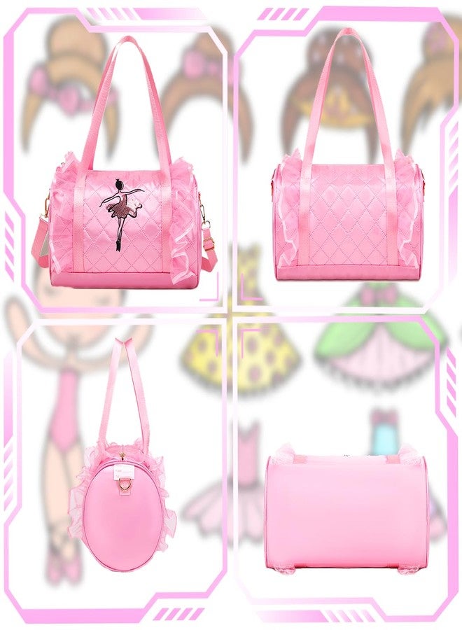 Dorlubel Cute Ballet Dance Bag Gym Travel Duffle Bag for Girls Tutu Dress Bag with Key Chain for Girls (Pink3 of Long Mesh) - Image 2